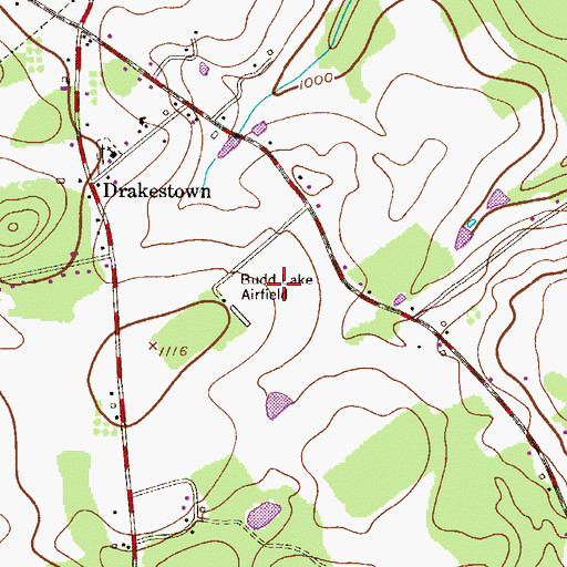 Topographic Map of Budd Lake Airport (historical), NJ