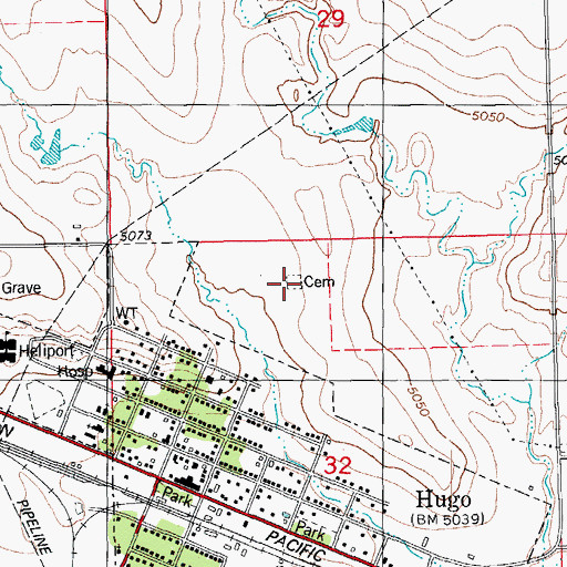 Topographic Map of Hugo Old Cemetery, CO