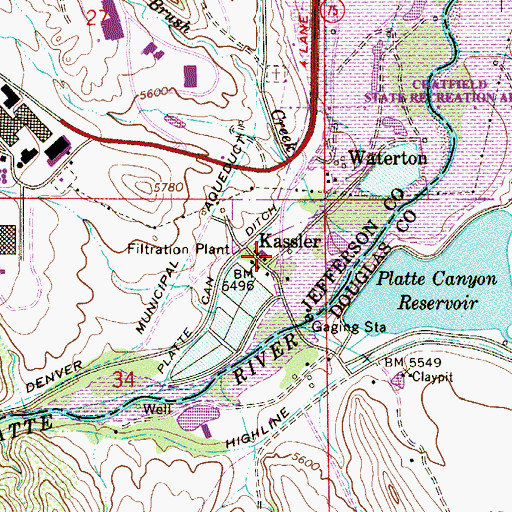 Topographic Map of Kassler, CO