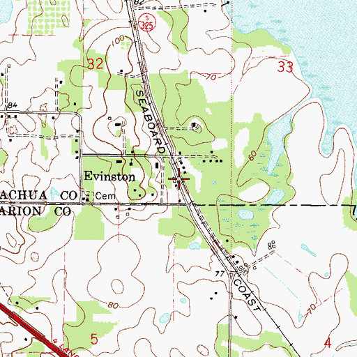 Topographic Map of Evinston Post Office, FL