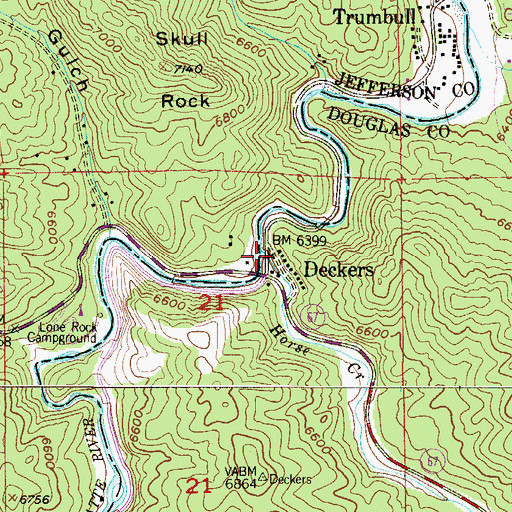 Topographic Map of Deckers, CO