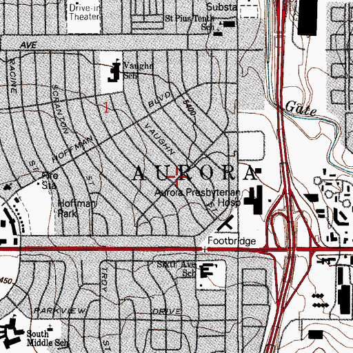 Topographic Map of Aurora, CO