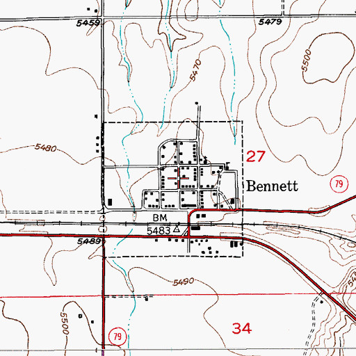 Topographic Map of Bennett, CO