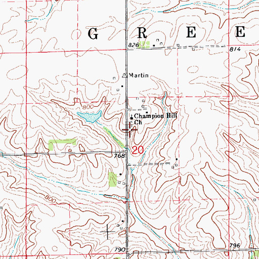 Topographic Map of Champion Hill Cemetery, IA
