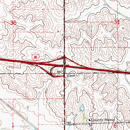 Topographic Map of Interchange 216, IA