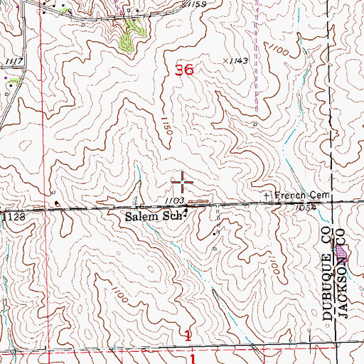 Topographic Map of Rooney Cemetery, IA