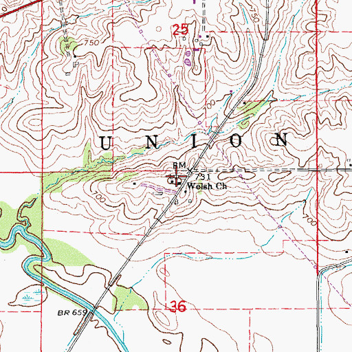 Topographic Map of Welsh Cemetery, IA