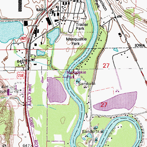 Topographic Map of Mesquakie Park, IA