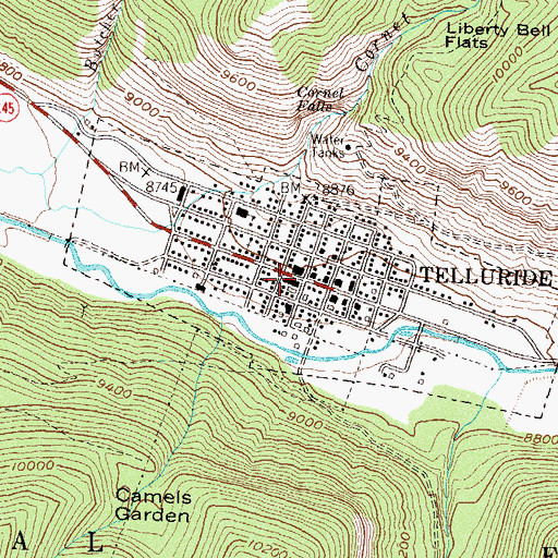 Topographic Map of Telluride, CO