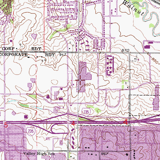 Topographic Map of Valley West Mall, IA