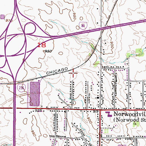 Topographic Map of Norwoodville (historical), IA