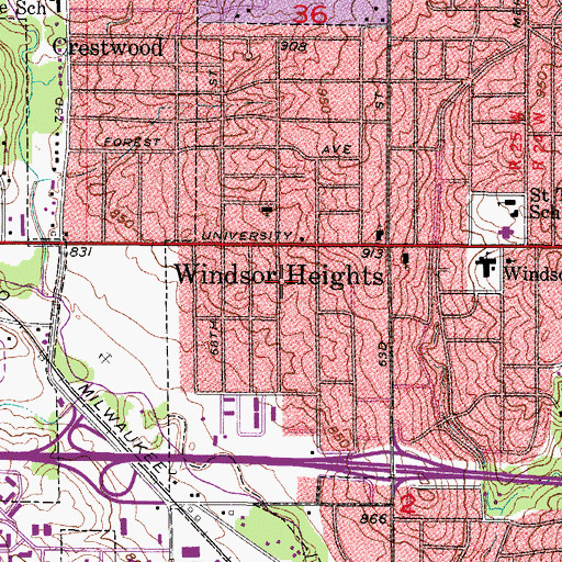 Topographic Map of Windsor Heights Police Department, IA