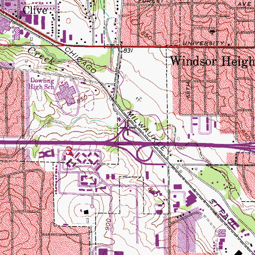 Topographic Map of Windsor Heights, IA