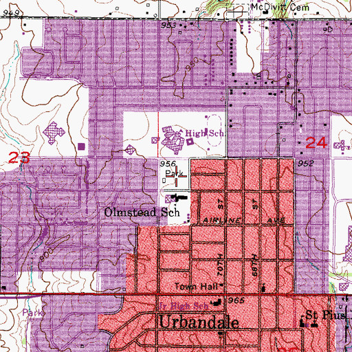 Topographic Map of Lions Park, IA