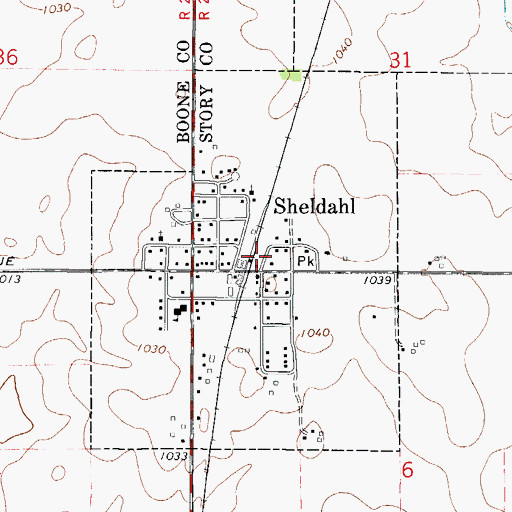 Topographic Map of Sheldahl, IA