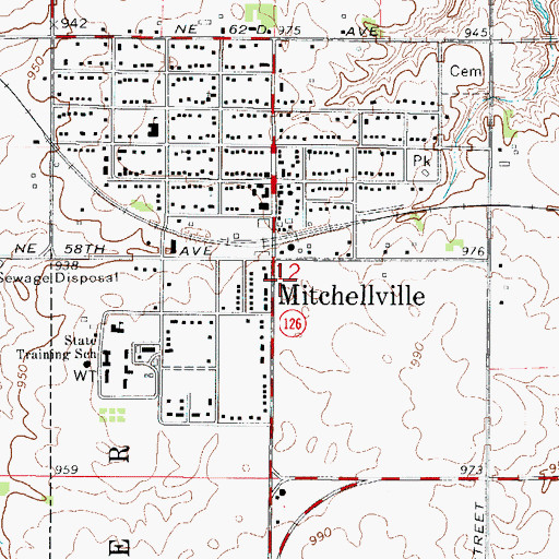 Topographic Map of Mitchellville Post Office, IA