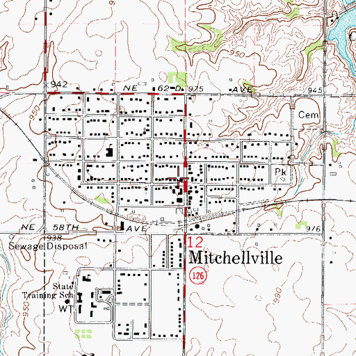 Topographic Map of Mitchellville Public Library, IA