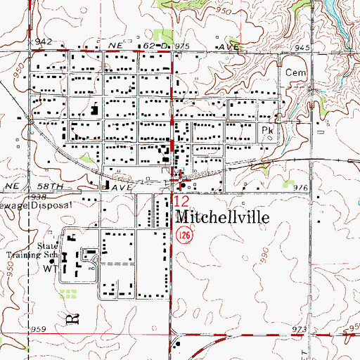 Topographic Map of Mitchellville, IA