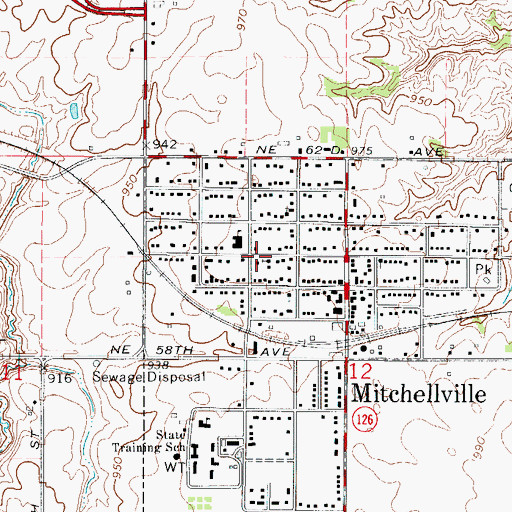Topographic Map of Mitchellville Christian Church, IA