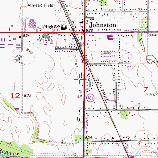 Topographic Map of Johnston Post Office, IA