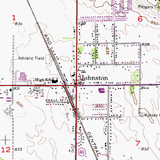 Topographic Map of Johnston Public Library, IA