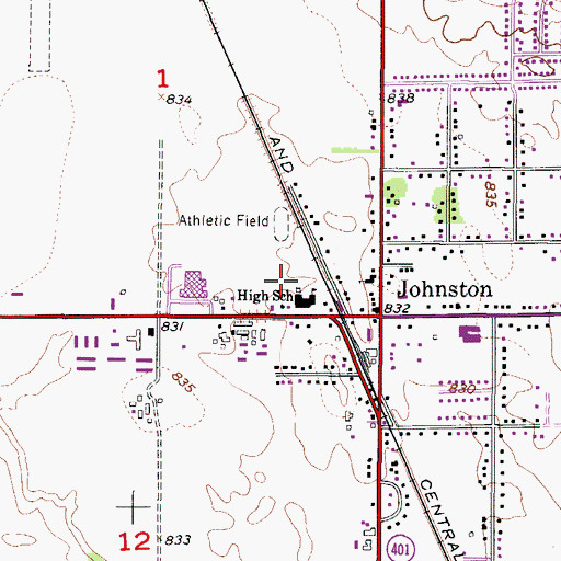 Topographic Map of Johnston Middle School, IA