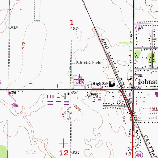 Topographic Map of Johnston Middle School, IA