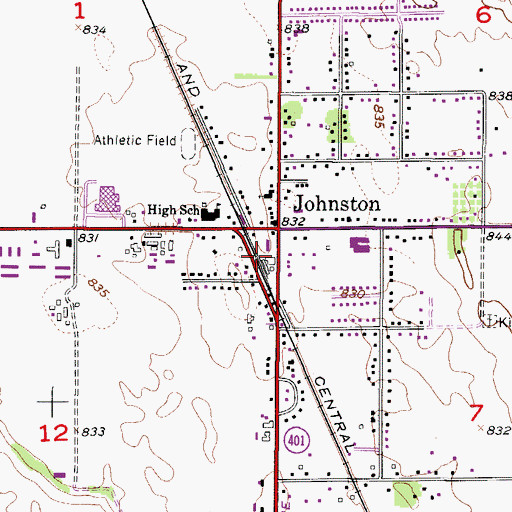 Topographic Map of Johnston, IA