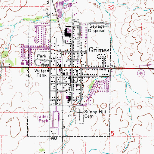 Topographic Map of Grimes City Hall, IA