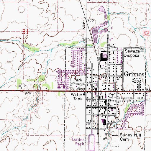 Topographic Map of Waterworks Park, IA