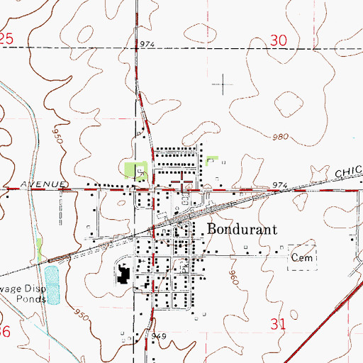 Topographic Map of Bondurant Post Office, IA