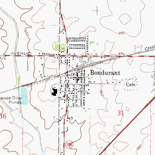 Topographic Map of Bondurant Baptist Church, IA