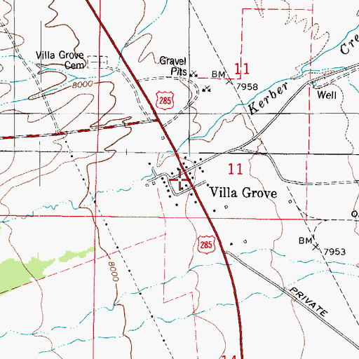Topographic Map of Villa Grove, CO