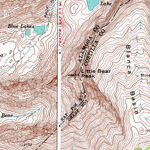 Topographic Map of Little Bear Peak, CO