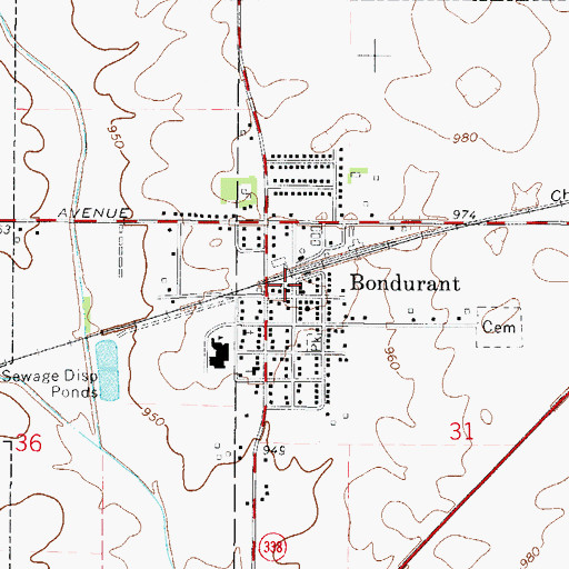 Topographic Map of Bondurant Community Library, IA