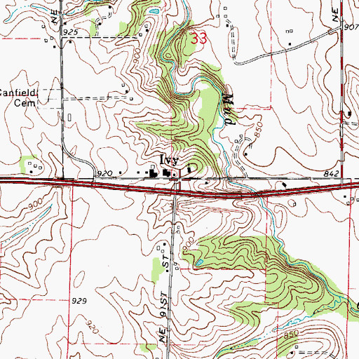 Topographic Map of Ivy Post Office (historical), IA