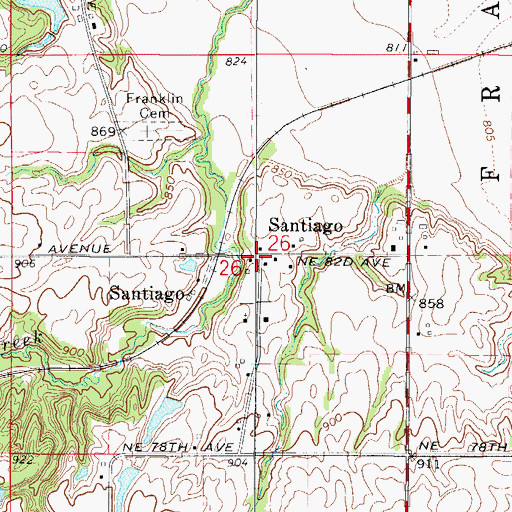 Topographic Map of Santiago (historical), IA