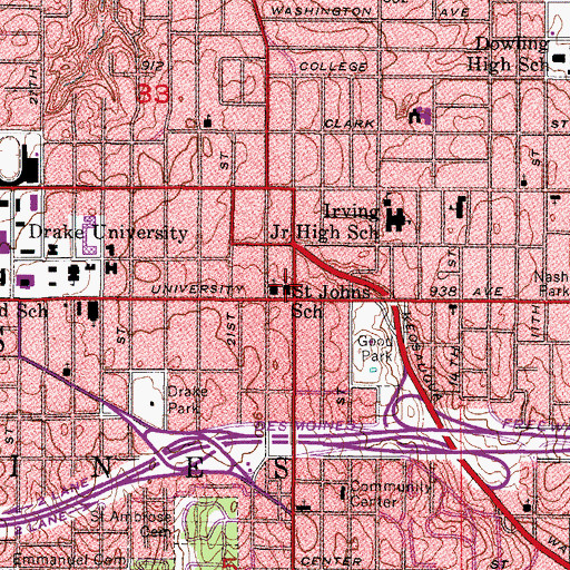 Topographic Map of University Place Post Office (historical), IA