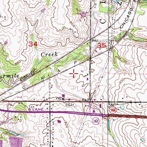 Topographic Map of Oakwood Post Office (historical), IA