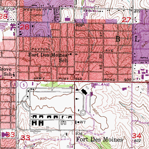 Topographic Map of Fort Des Moines Post Office (historical), IA