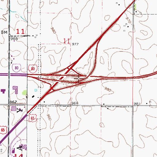 Topographic Map of Interchange 142, IA