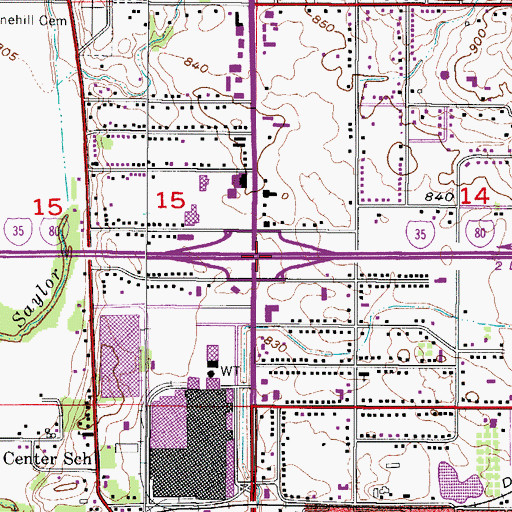 Topographic Map of Interchange 135, IA