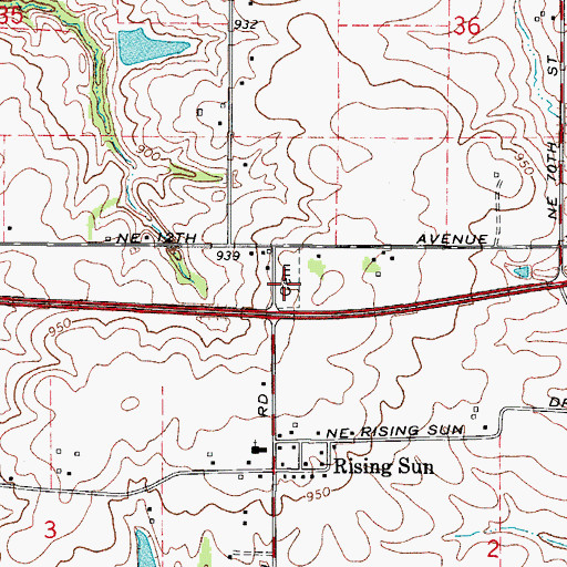 Topographic Map of Rising Sun Cemetery, IA