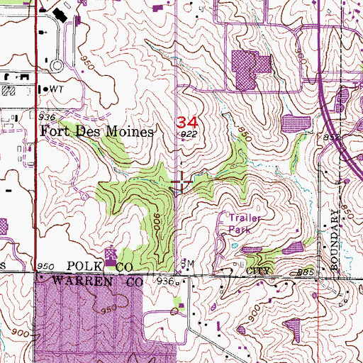 Topographic Map of Fort Des Moines Cemetery, IA