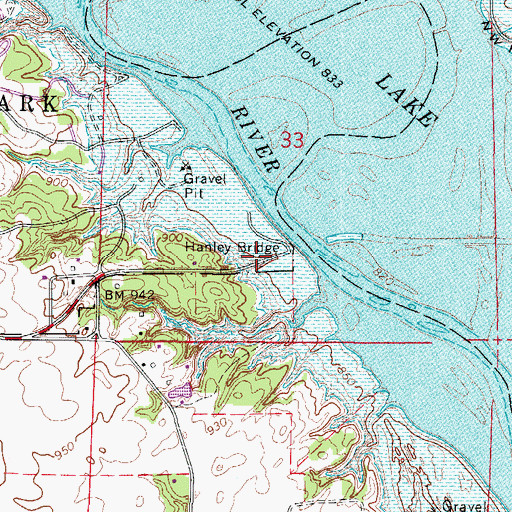 Topographic Map of Hanley Bridge, IA