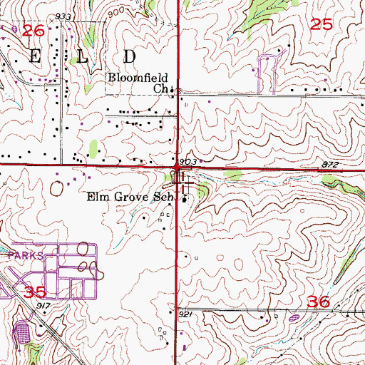 Topographic Map of Elm Grove Cemetery, IA