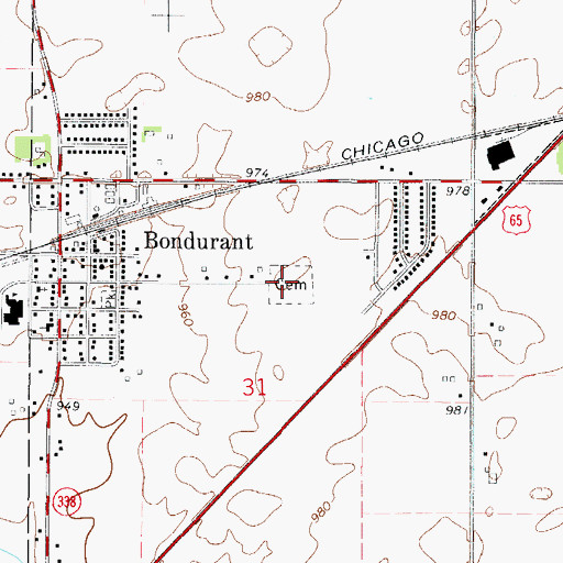 Topographic Map of Bondurant Cemetery, IA