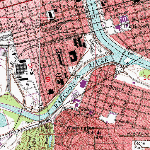 Topographic Map of Southwest Fifth Street Bridge, IA