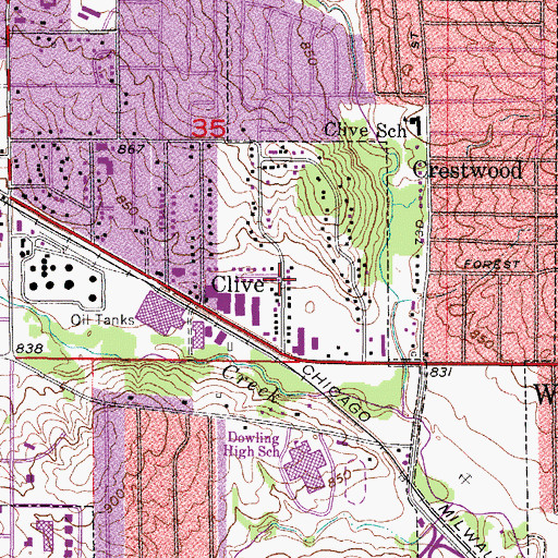 Topographic Map of Clive Post Office (historical), IA