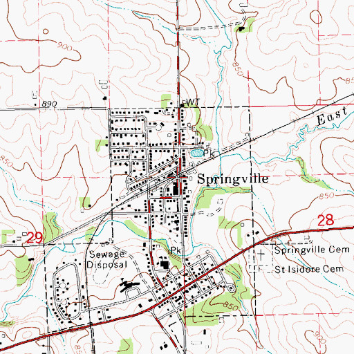 Topographic Map of Springville (historical), IA